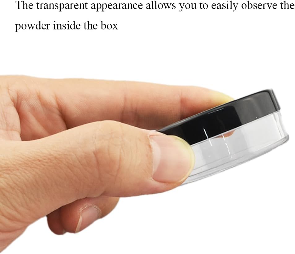 HAHIYO 1Pcs 10ml/0.34oz Plastic Empty Travel Compact Case Makeup Cosmetic Jar Refillable Powder Box No Leak Powder Holder with Rotatable Sifter and Black Screw Lid