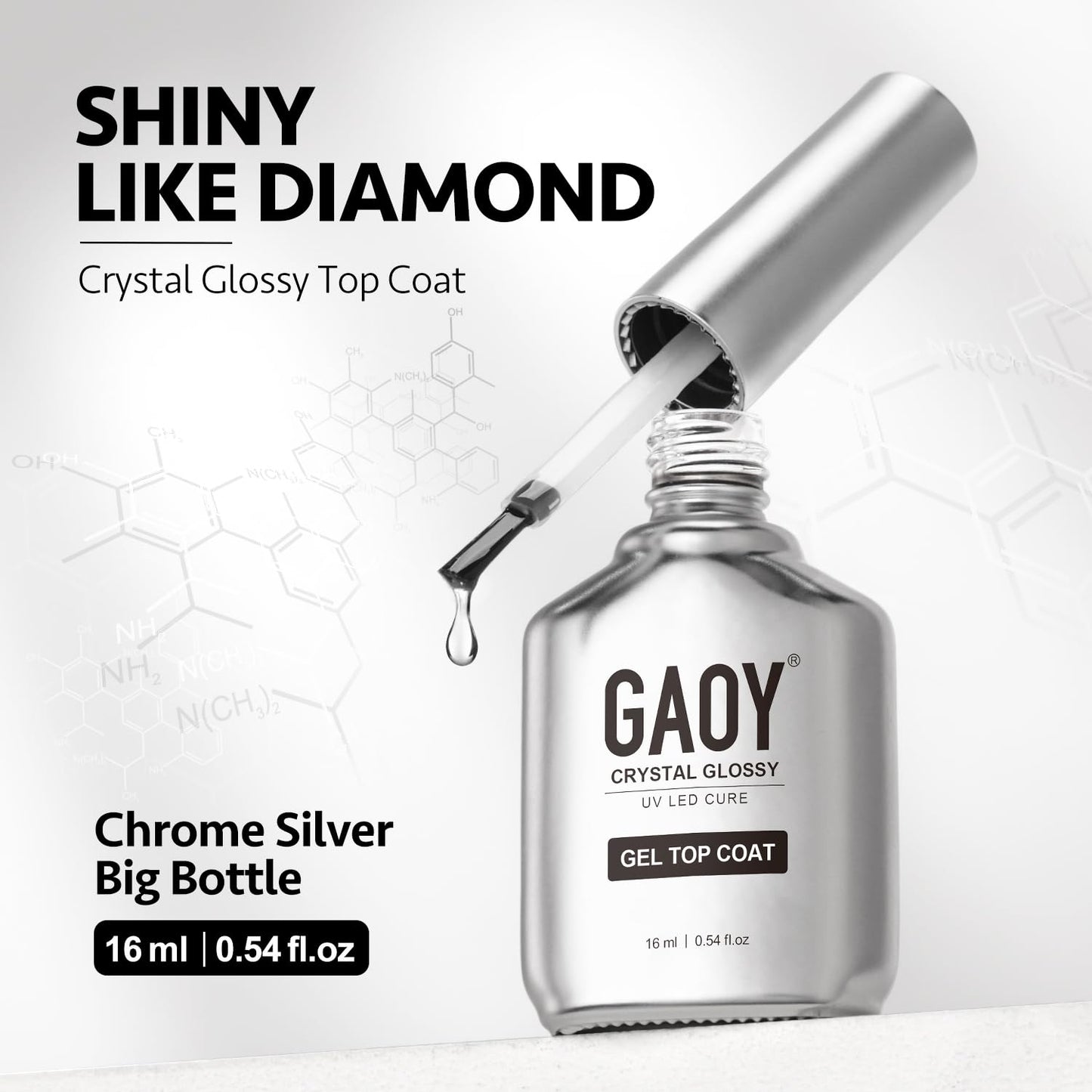 GAOY Crystal Glossy Gel Top Coat, 16ml No Wipe Clear Finish for Gel Nail Polish, High Gloss Varnish for Long Lasting UV Light Cure Nail Art DIY