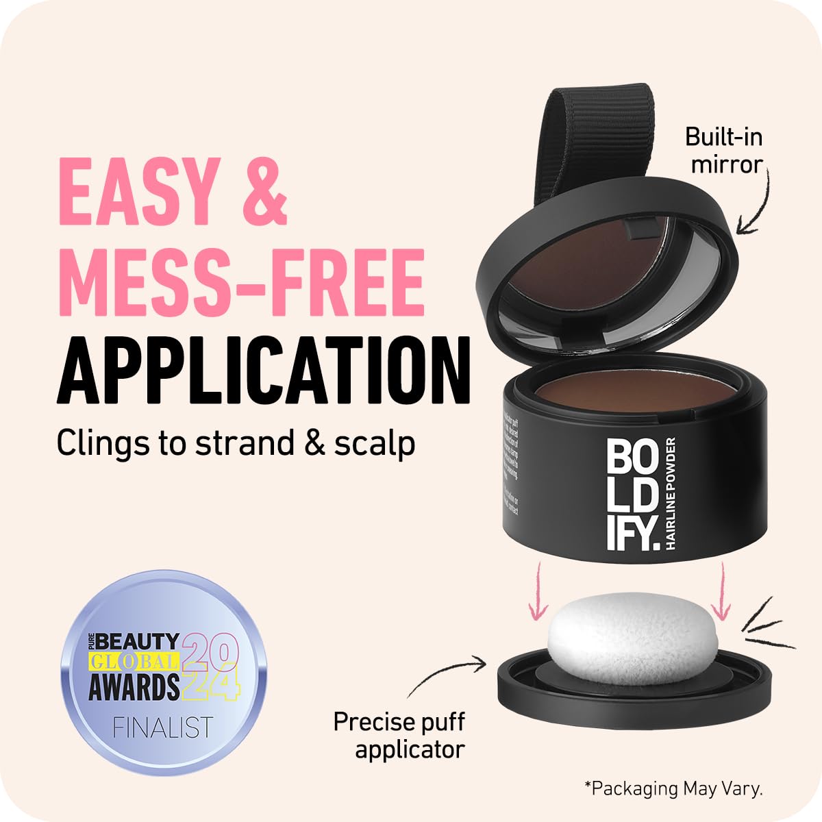 BOLDIFY Hairline Powder - Root Touch Up Hair Color for Gray Coverage - Bald Spot Concealing Hair Powder for Women & Men - 48-Hour Stain-Proof - Black