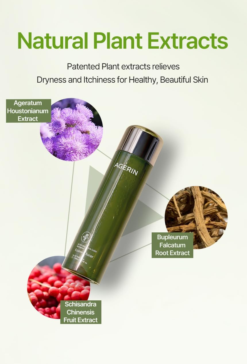 Essence Toner with Ageratum for Sensitive and Dry Skin, Anti-Itch, Steroid Free, Skin Trouble Care, Calming Skin, Refreshing, Hydrating, Purifying, Cruelty Free, Vegan (4.39 Ounces)