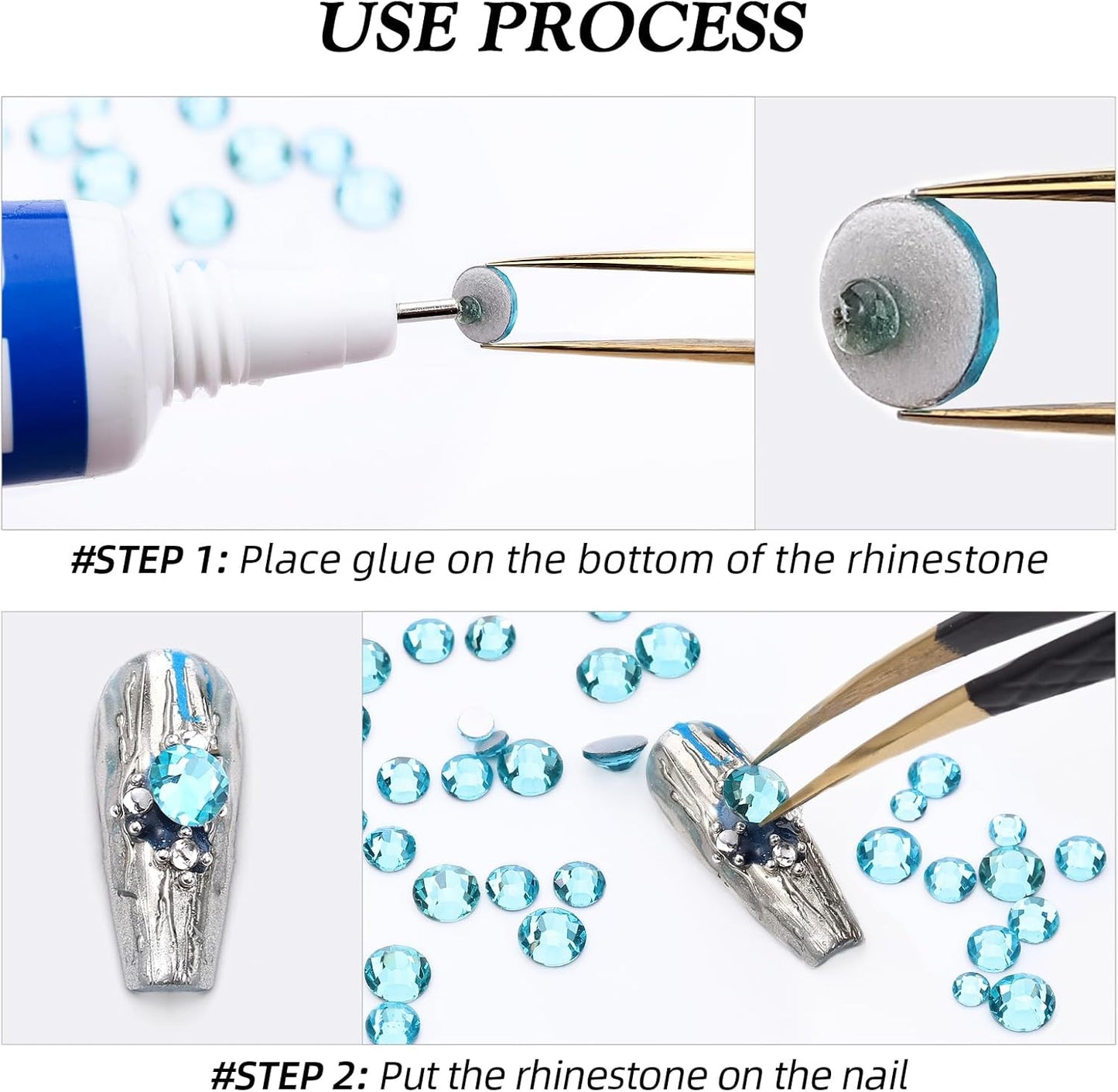 Malachite Blue Flatback Rhinestones, Glass Rhinestones for Nail Art and Craft, Glue Fix, Loose Crystal Gemstones(Malachite Blue, SS8, 1440pcs, 2.3-2.5mm)