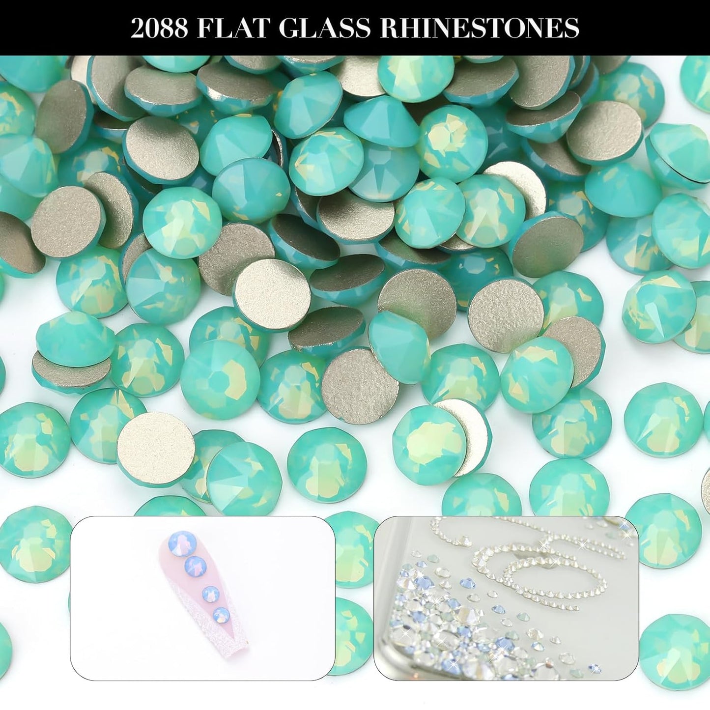 Novani Green Opal Rhinestones 1440pcs Flat Back Round Rhinestone Style 2088 Sparkly Crystal Gemstones for Nail Art and Crafting SS20,4.6-4.8mm
