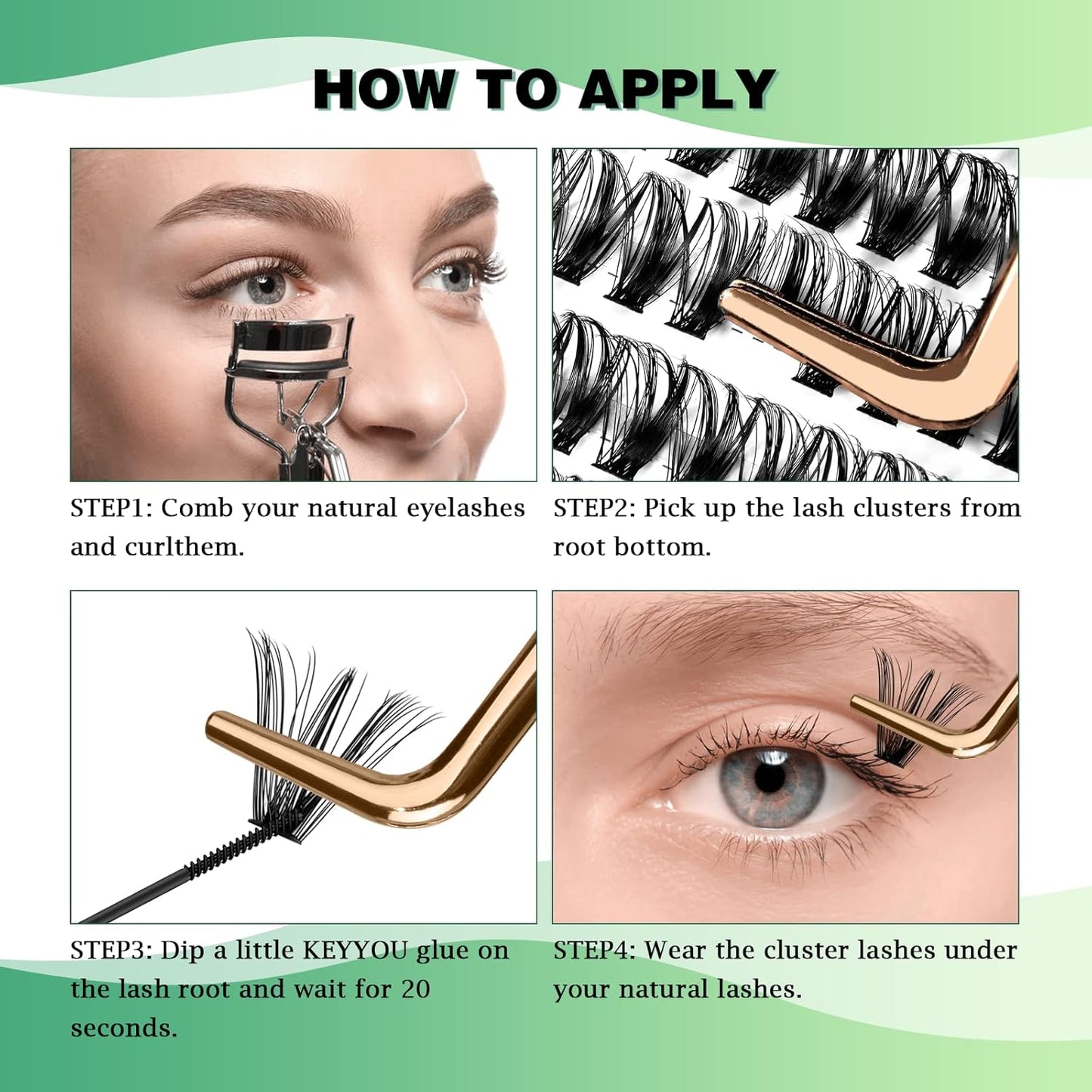 Lash Clusters 300pcs Individual Lashes 40D 0.07D Curl 10mm DIY Eyelash Extension KEYYOU Large Tray Volume Soft&Natural Cluster Lashes(40D-0.07D,10)