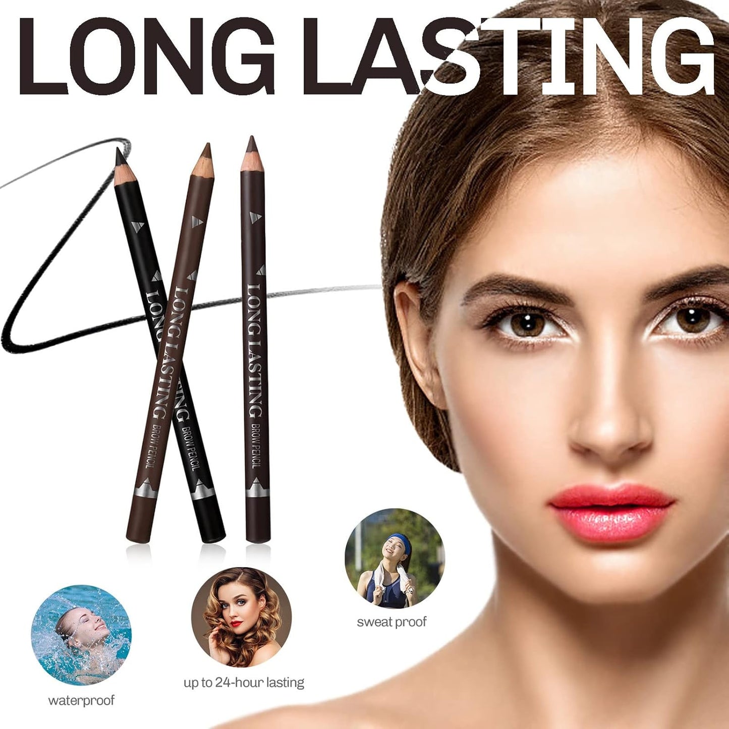 3Colors Eyebrow Pencil Eyeliner Set,Soft Textured Eyebrow Tint Pen,Easy to Color,Long Lasting,Waterproof Eye Brow Pencils for Fills in Sparse Areas and Gaps,Create a Natural Brow Makeup