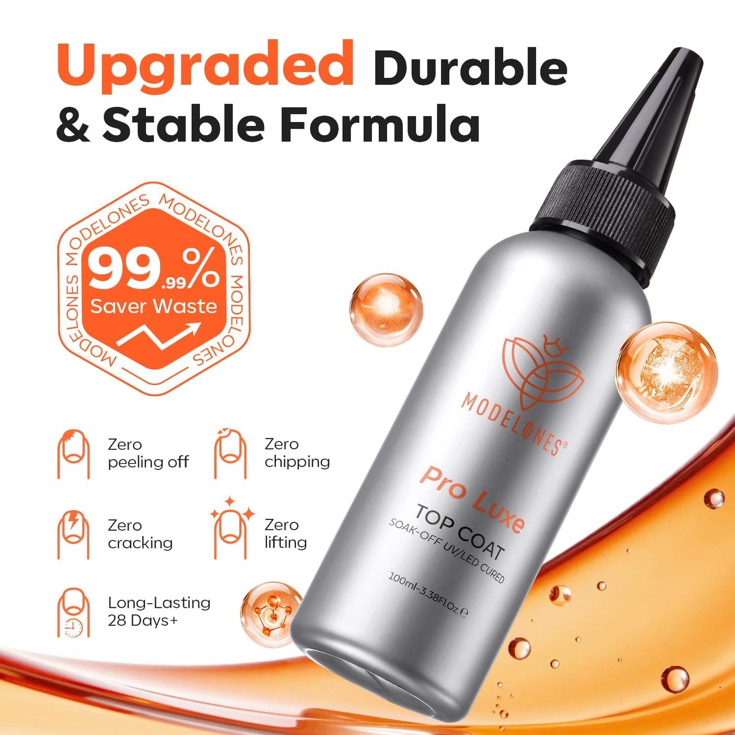 modelones Gel Top Coat, 100ml No Wipe Extra Glossy Top Coat Gel Nail Polish Long-Lasting High Gloss Bulk Salon Grade Top Coat Refill Clear Nail Polish, for Nail Techs, Manicure Stores & DIY