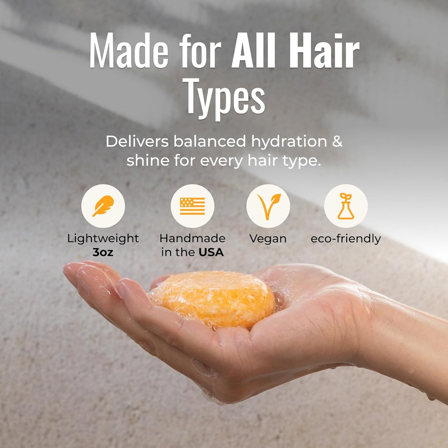 Sunshine Shampoo Bar, Vegan Solid Hair Cleanser with Mango, Orange, Pineapple, and Vanilla, for All Hair Types, Zero Waste, Travel-Friendly, Clean Beauty