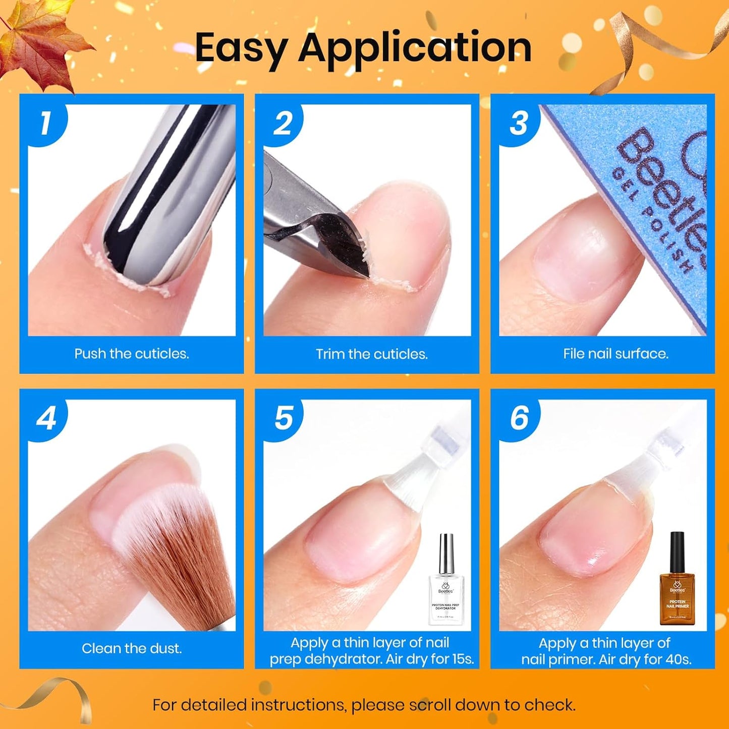 Beetles 15ml Protein Nail Prep Dehydrator and Primer Set - 2PCS Hema-Free & Acid Free Nail Bond Protein Prep Kit for Gel Nail Polish Acrylic Nail Supplies