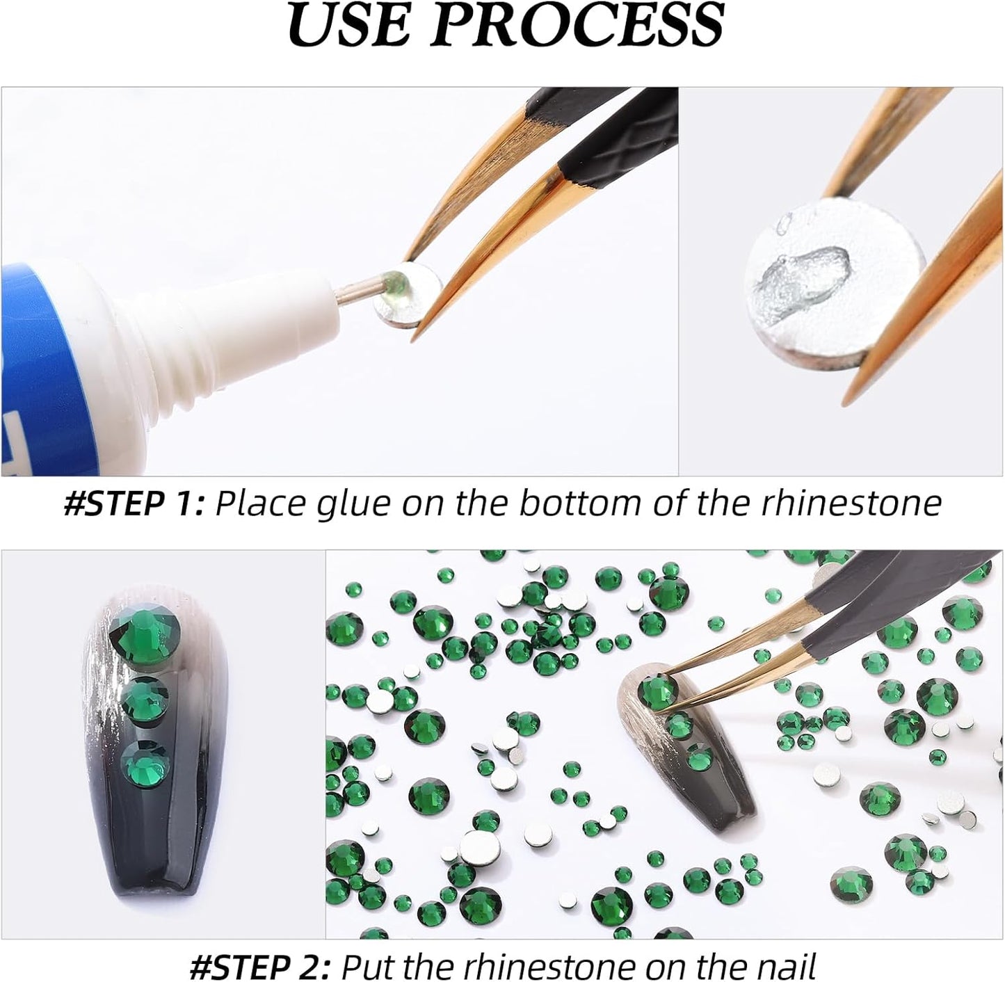 Malachite Green Flatback Rhinestones, Glass Rhinestones for Nail Art and Craft, Glue Fix, Loose Crystal Gemstones(Green, SS4, 1440pcs, 1.5-1.7mm)