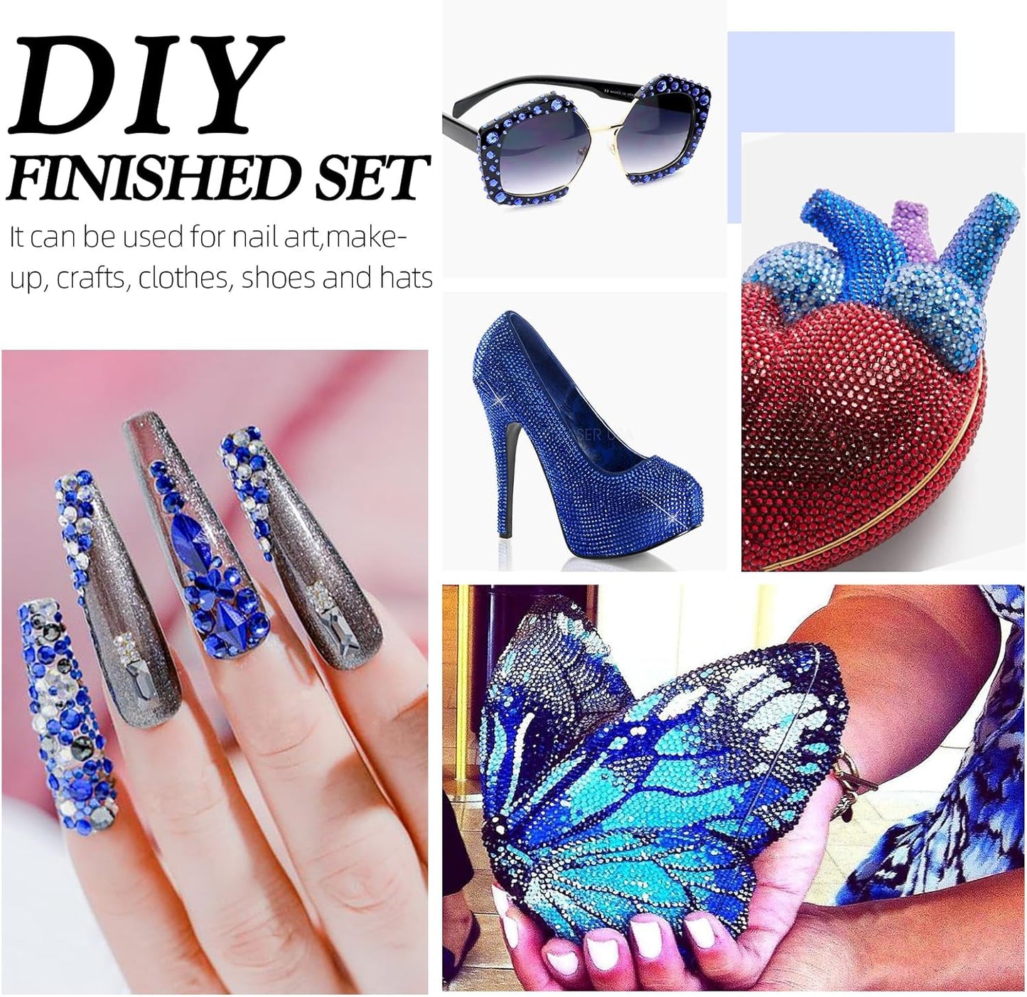 Sapphire Flatback Rhinestones, Glass Rhinestones for Nail Art and Craft, Glue Fix, Loose Crystal Gemstones(Blue, SS20, 2880pcs, 4.6-4.8mm)