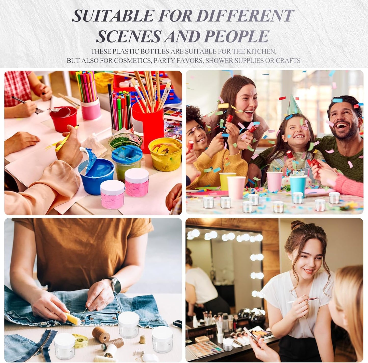 SATINIOR 24 Pieces Empty Clear Plastic Jars with Lids Round Storage Containers Wide-Mouth for Beauty Product Cosmetic Cream Lotion Liquid Butter Craft and Food (White Lid, 1 oz)