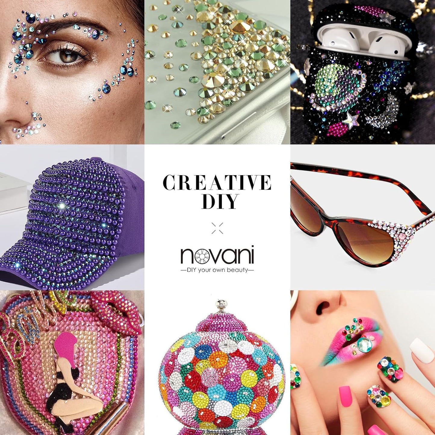 Novani Shiny Black Rhinestones 1440pcs Flat Back Round Rhinestone Style 2088 Sparkly Crystal Gemstones for Nail Art and Crafting SS20,4.6-4.8mm