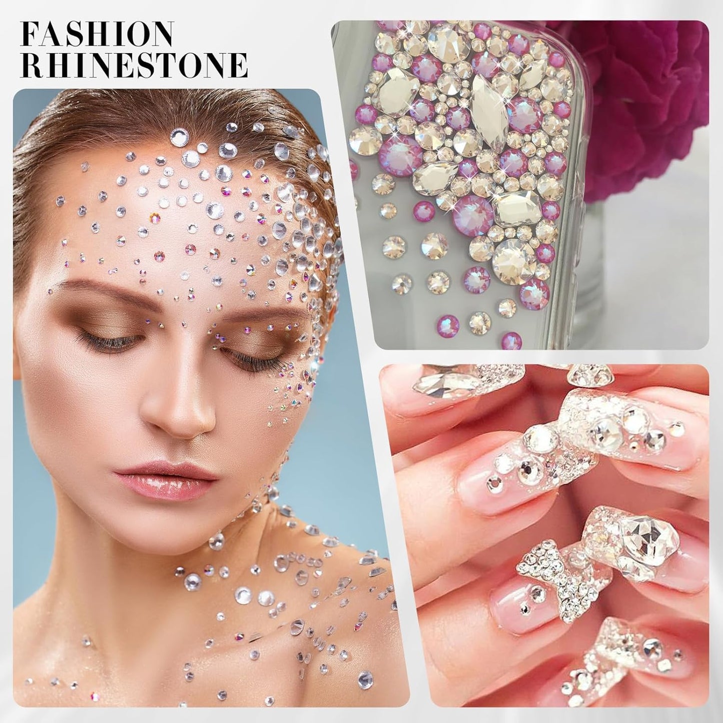 Novani Clear Rhinestones Flat Back Round Rhinestone Style 2088 Sparkly Crystal Gemstones for Crafting,Mixed Large Size(SS12-SS40,600PCS)