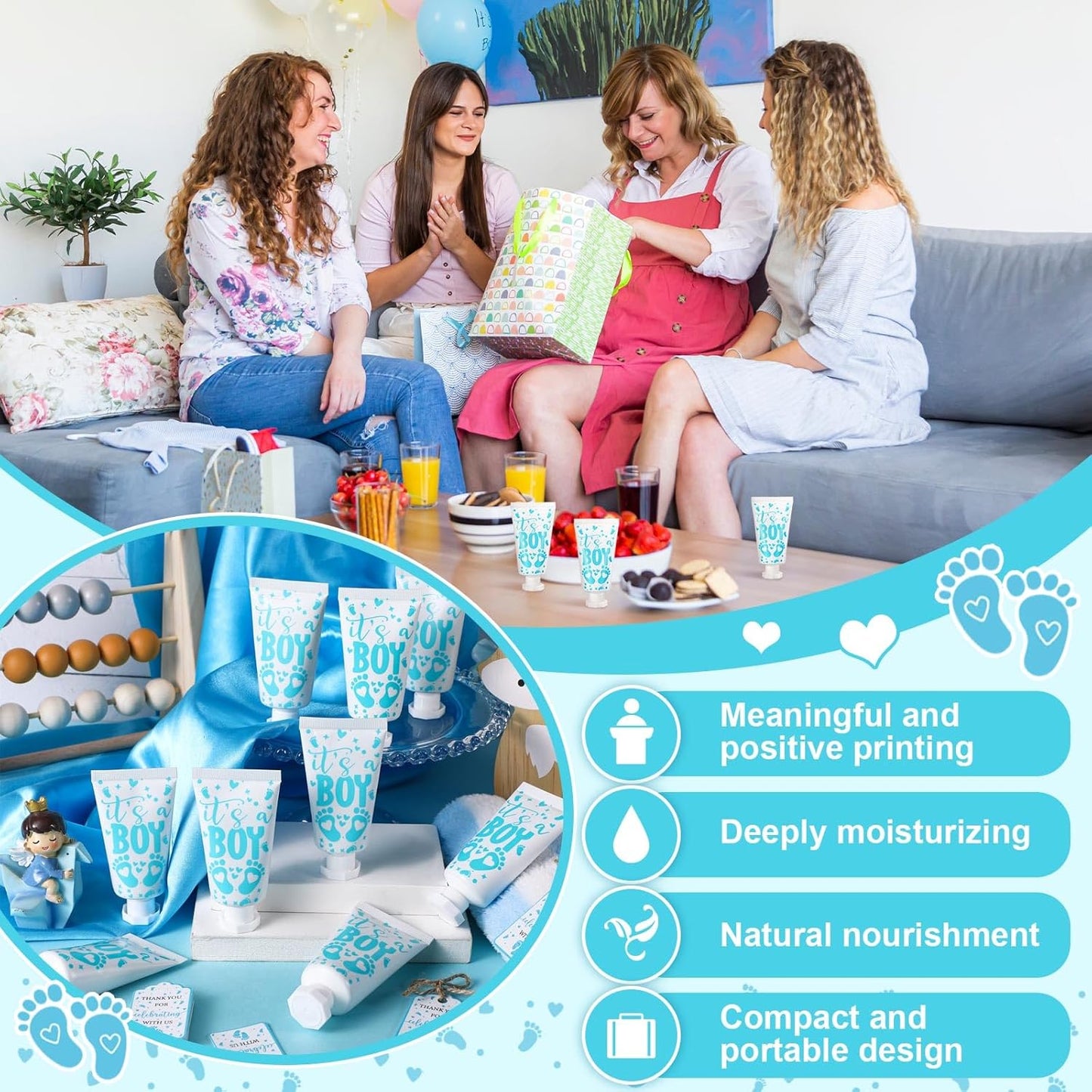 48 Sets Baby Shower Hand Cream Party Favors for Guests Gift Bulk Travel Size Hand Lotion Set for Baby Shower Wedding Christmas(Footprint)