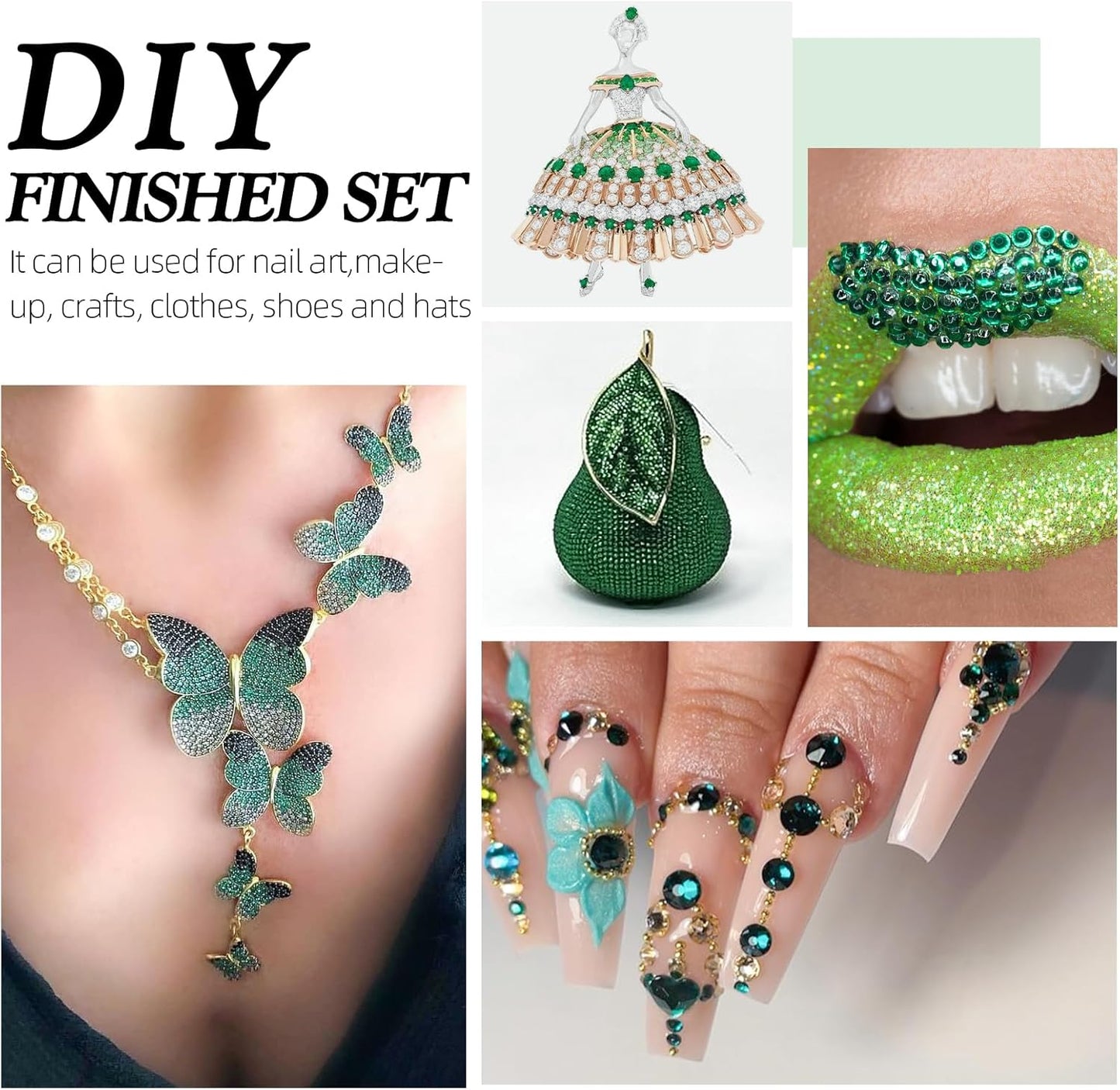 Green Flatback Rhinestones, Glass Rhinestones for Nail Art and Craft, Glue Fix, Loose Crystal Gemstones(Green, SS10, 2880pcs, 2.7-2.8mm)