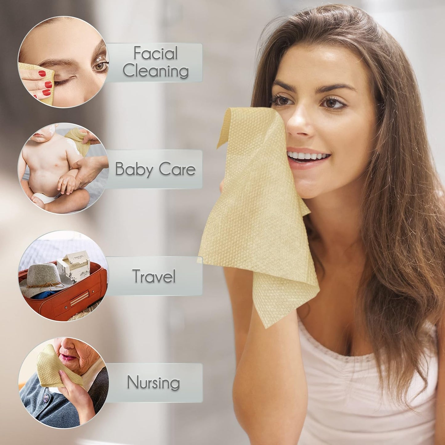 Bamboo Rayon Disposable Face Towel Biodegradable Large Dry Face Wipes 120 Count / 2 Boxes Extra Thick Soft Clean Facial Towels for Sensitive Skin, Makeup Removing, Facial Cleansing, Nursing