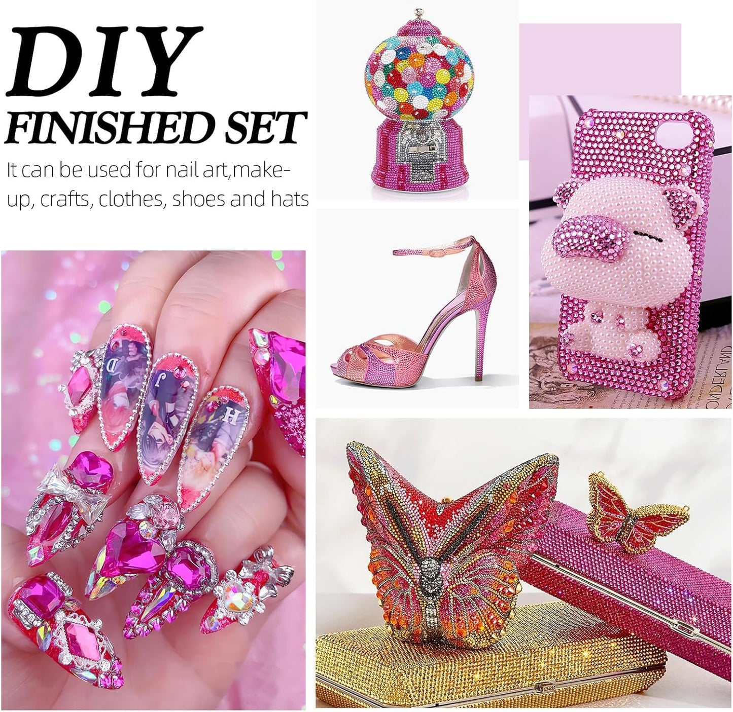 Fuchsia Flatback Rhinestones, Glass Rhinestones for Nail Art and Craft, Glue Fix, Loose Crystal Gemstones(Fuchsia, SS20, 1440pcs, 4.6-4.8mm)