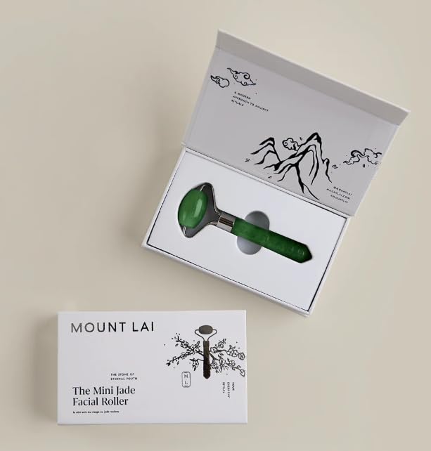 Mount Lai Mini Jade Face Roller - Authentic Jade Roller for Tension Relief, Puffiness & Radiant Skin, Relaxing Face Massager for All Skin Types