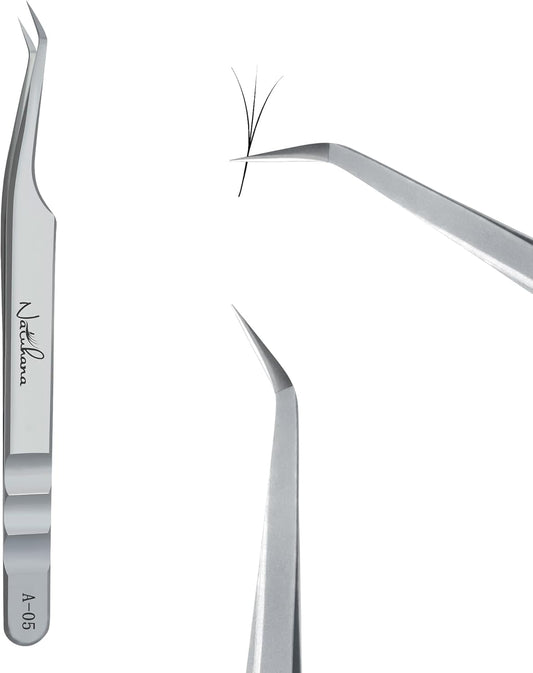 High Precision Lash Tweezers for Individual and Volume Eyelash Extensions Premium Stainless Steel Curved Fiber Tip Professional Isolation Tweezer