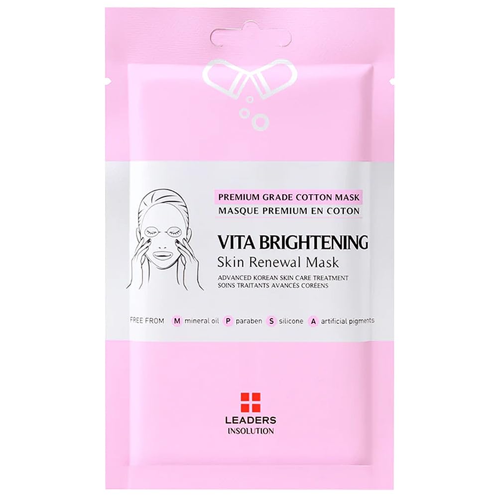 Leaders Insolution VITA Brightening Skin Renewal Mask | Vitamin C & Niacinamide for Dark Spot Reduction and Luminous Glow | 100% Natural Cotton Sheet for Dull Skin (10 Sheets)