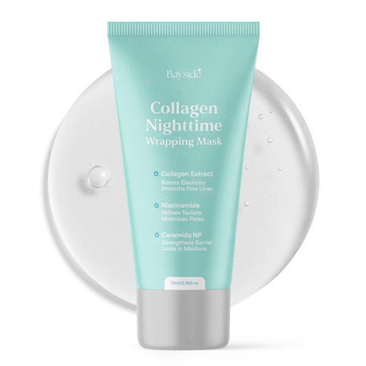 Bayside Collagen Nighttime Wrapping Mask | Overnight Face Mask with Collagen, Niacinamide & Ceramide NP | Hydrating Peel Off Face Mask for Firm, Smooth & Radiant Skin | Facial Skincare for Women, 75ml