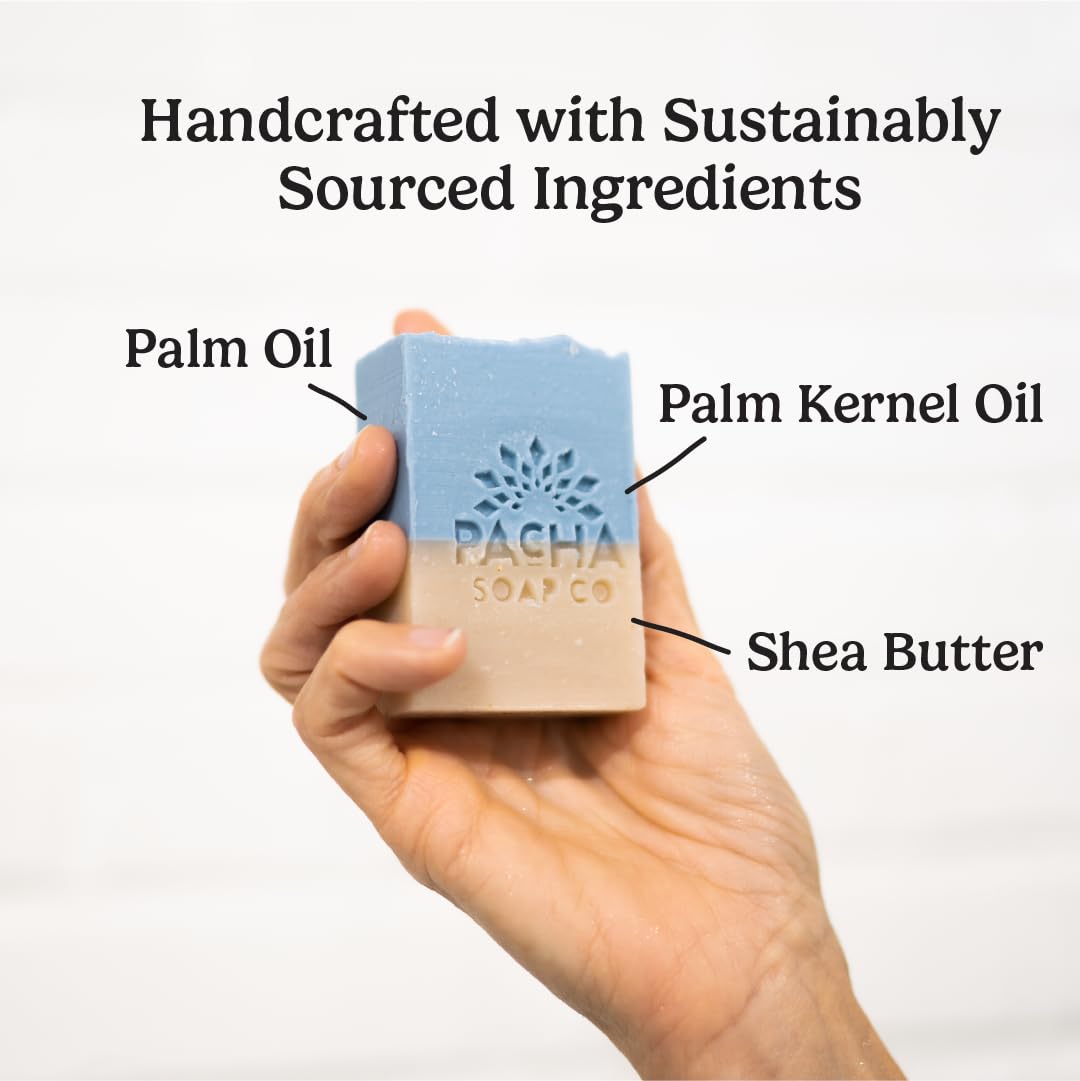Pacha Soap Co. Bar Soap - Premium, Handcrafted, Hydrating, Natural Face Wash, Hand Cleanser, Body Wash, Soothing Essential Oils (Sand & Sea, 5-Pack, 4 oz ea)