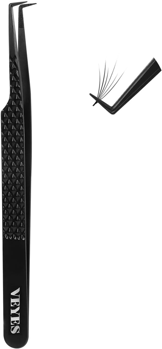 VEYES INC Lash Tweezers for Eyelash Extensions,Fiber Tip Tweezers for Individual Classic and Volume Lash,Stainless Steel Lash Tweezers-Slim 90 Degree