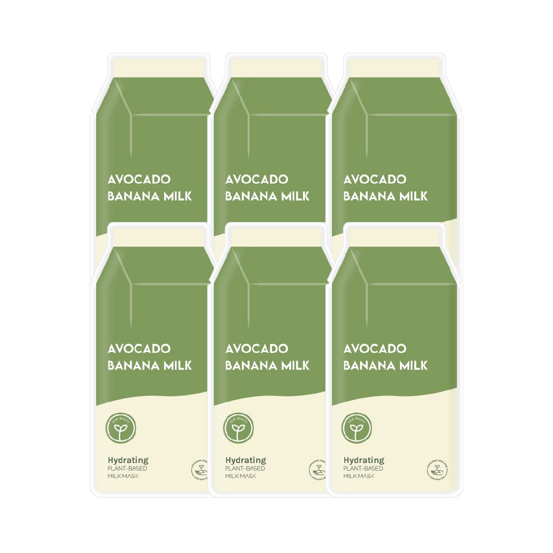 ESW Beauty Avocado Banana Milk - Hydrating Plant-Based Milk Face Mask (6-Pack) - Moisturizing with Avocado & Banana for Dry, Sensitive & Combination Skin - Deep Hydration & Suppleness