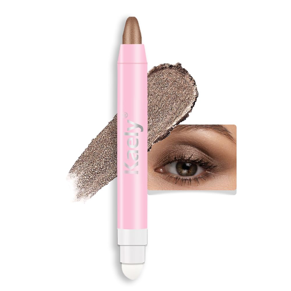 evpct 1Pcs Cocoa Shimmer Cream Eye Shadow Brightener Sticks for Eyes Waterproof Pigmented, Double Ended Cream Eyeshadow Stick Pencil Pen with Applicator, Eye Shadow Palette Highlighter Makeup 21