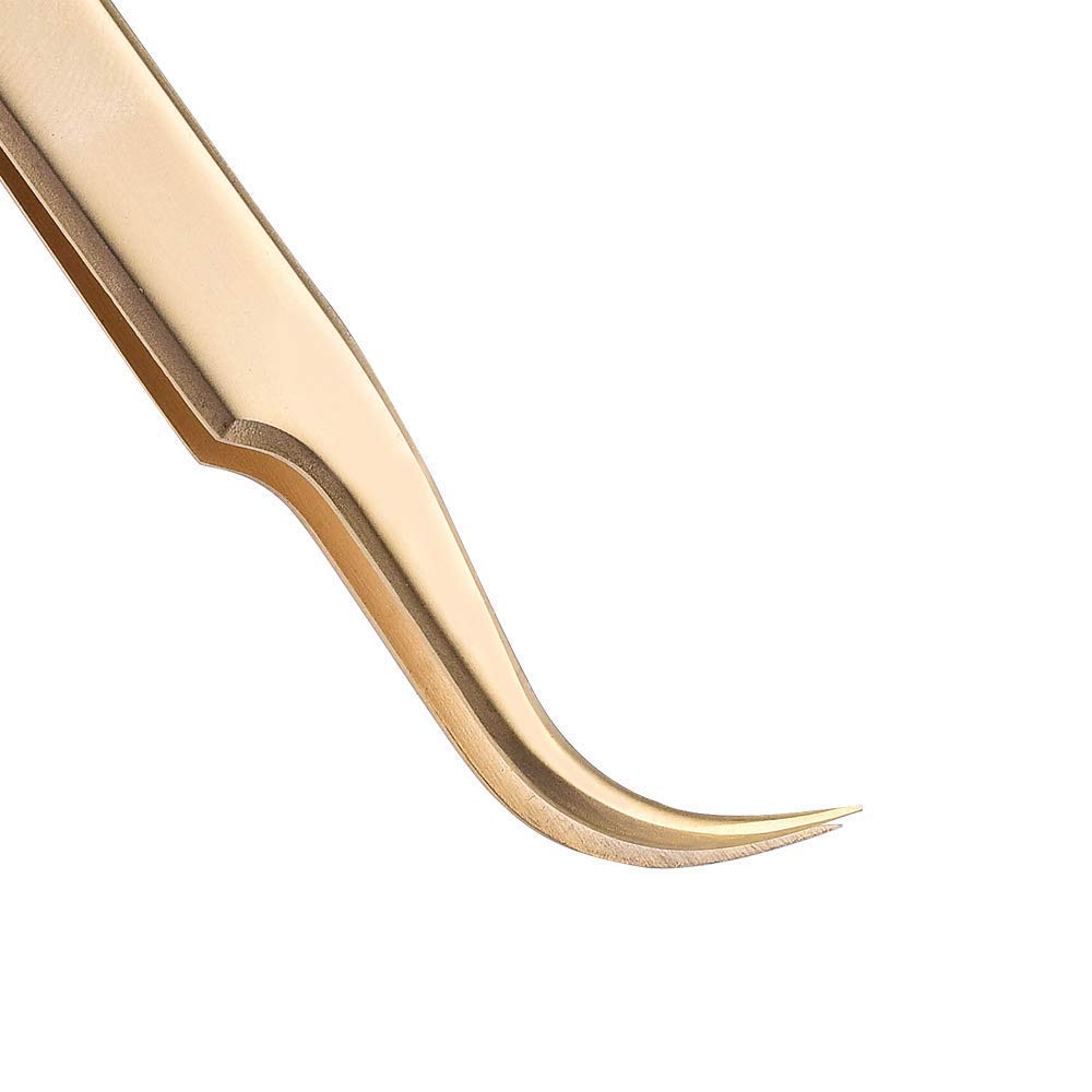 Ms.Queen Eyelash Extension Tweezers Set-Precision Tweezers for 2D-6D Volume&Individual False Lashes Extensions with PU Storage Case-Golden (Curved Tweezers/M003-4)