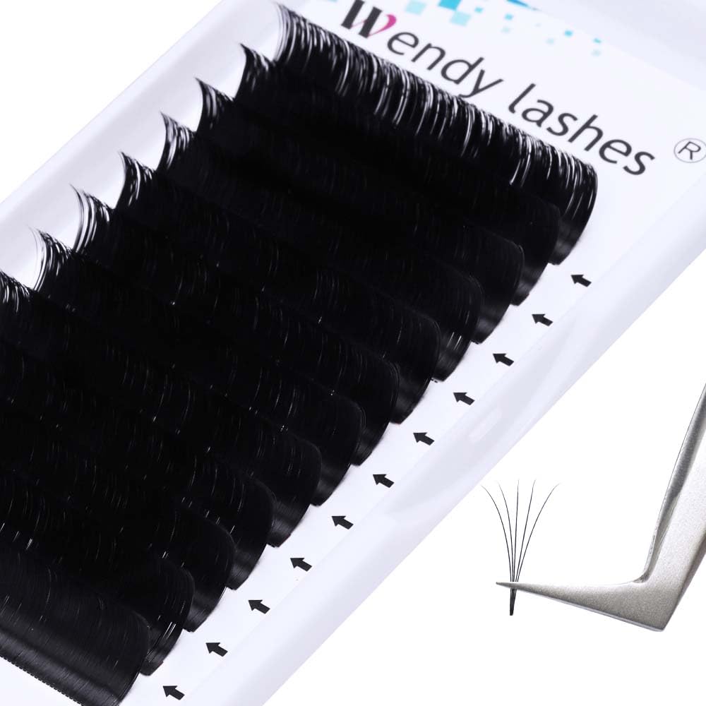 Easy Fan Volume for Lash Artists: Wendy, Handmade Fans for Eyelash Extensions, Self Fanning, Blooming, Black, D Curl, 0.05mm, 14mm, KH126