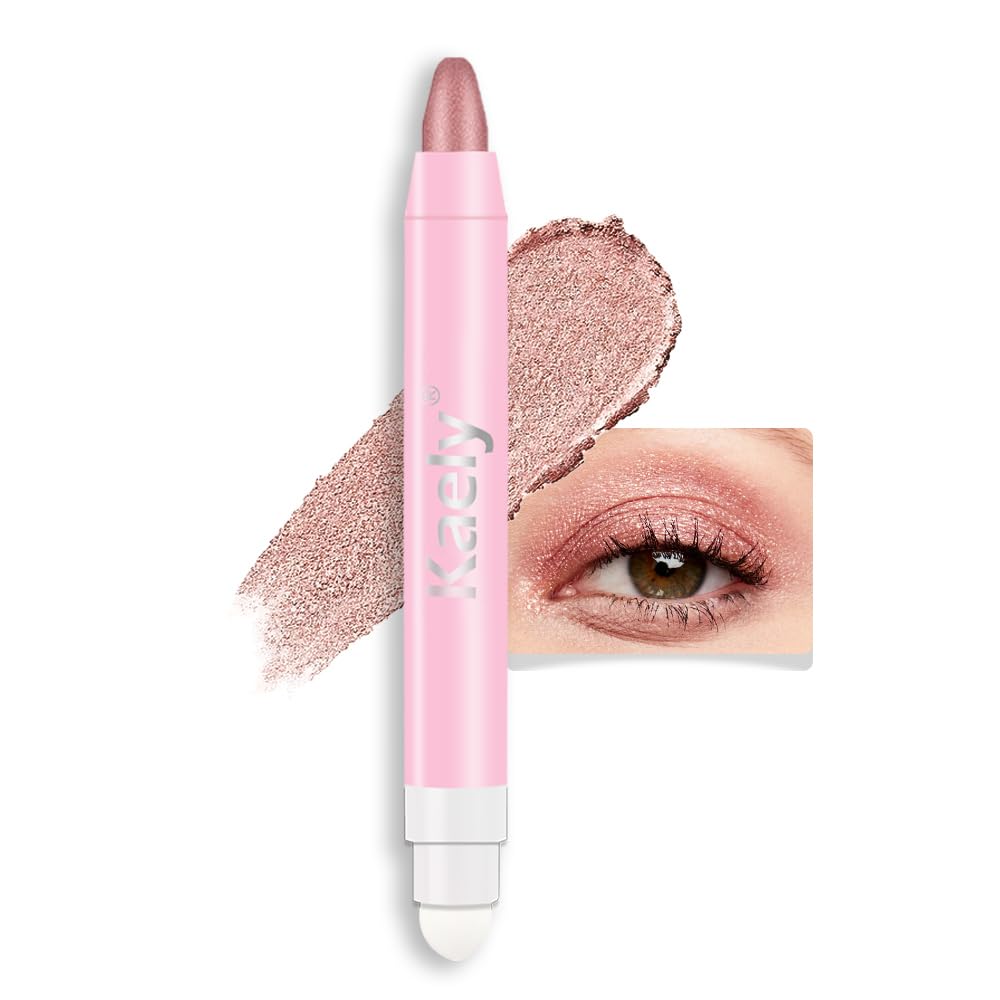 evpct 1Pcs Rose Gold Shimmer Cream Eye Shadow Brightener Sticks for Eyes Waterproof Pigmented, Double Ended Cream Eyeshadow Stick Pencil Pen with Applicator, Eye Shadow Palette Highlighter Makeup 37