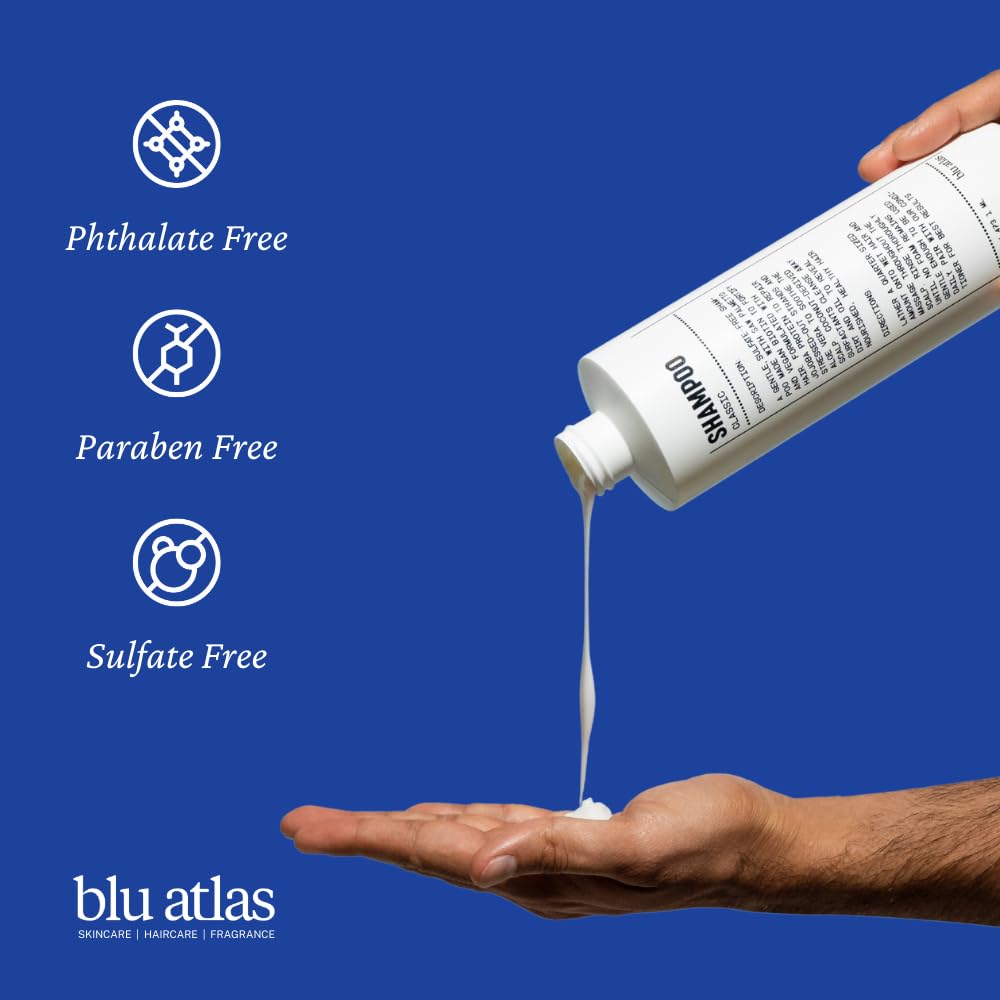 Blu Atlas Men's Natural Shampoo – Organic, Sulfate-Free, Paraben-Free – Deep Cleansing & Hydrating – Coconut Apricot Scent – Made in America – 8 oz