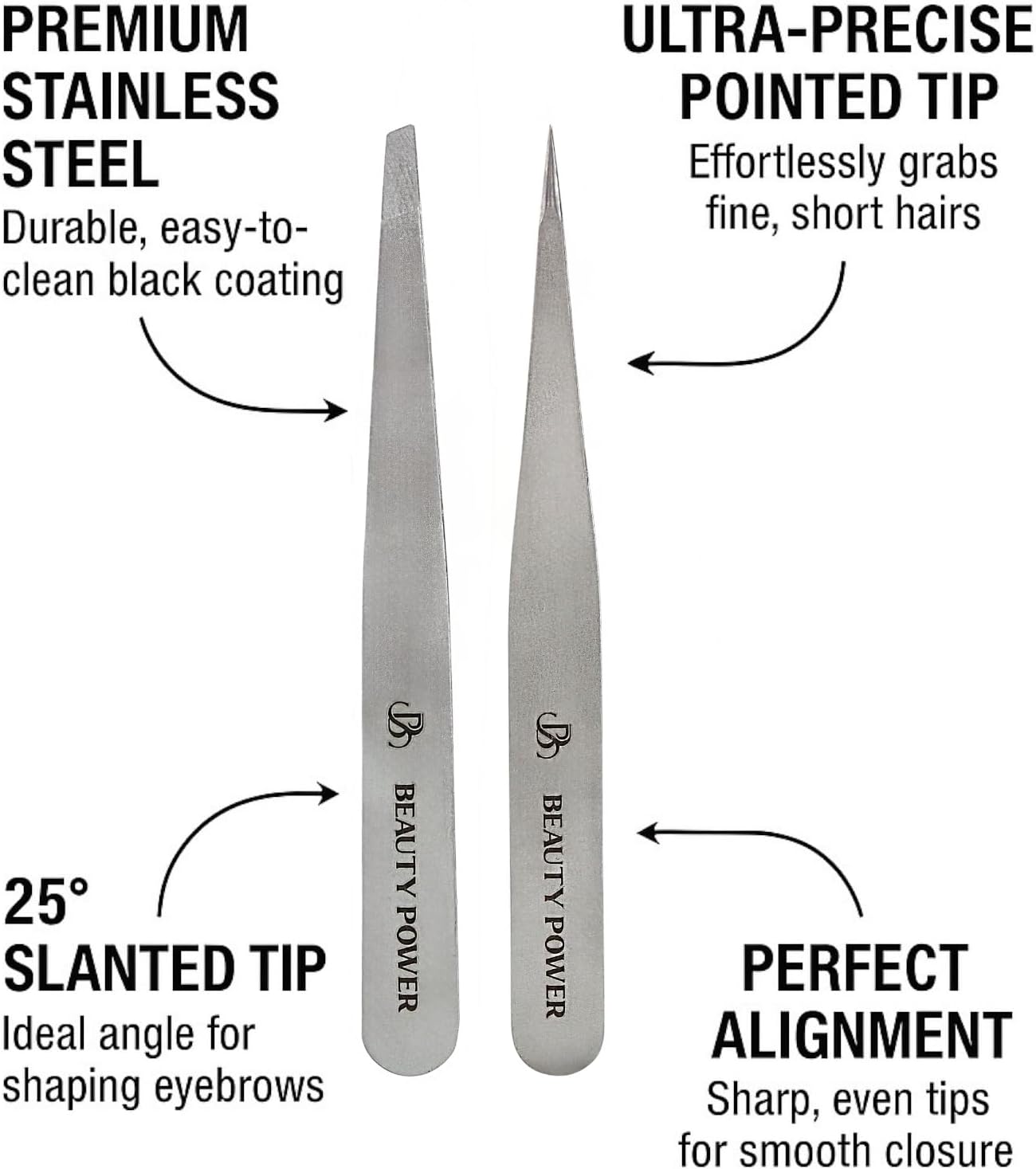 Professional Tweezers Set – Slant & Point, Ultra Precision German Stainless Steel Tweezers for Eyebrows, Chin, Ingrown Hair & Facial Grooming – Lightweight with Travel Case (Matte Grey)