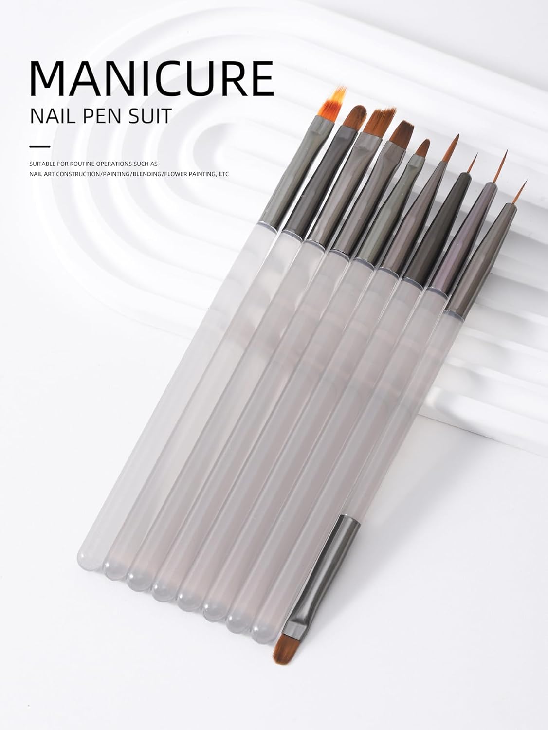 Nail Art Brushes Set, 9pcs Nail Design Painting Brushes, Professional Nail Art Design Brushes, Nail Fine Liner Brushes,Gray