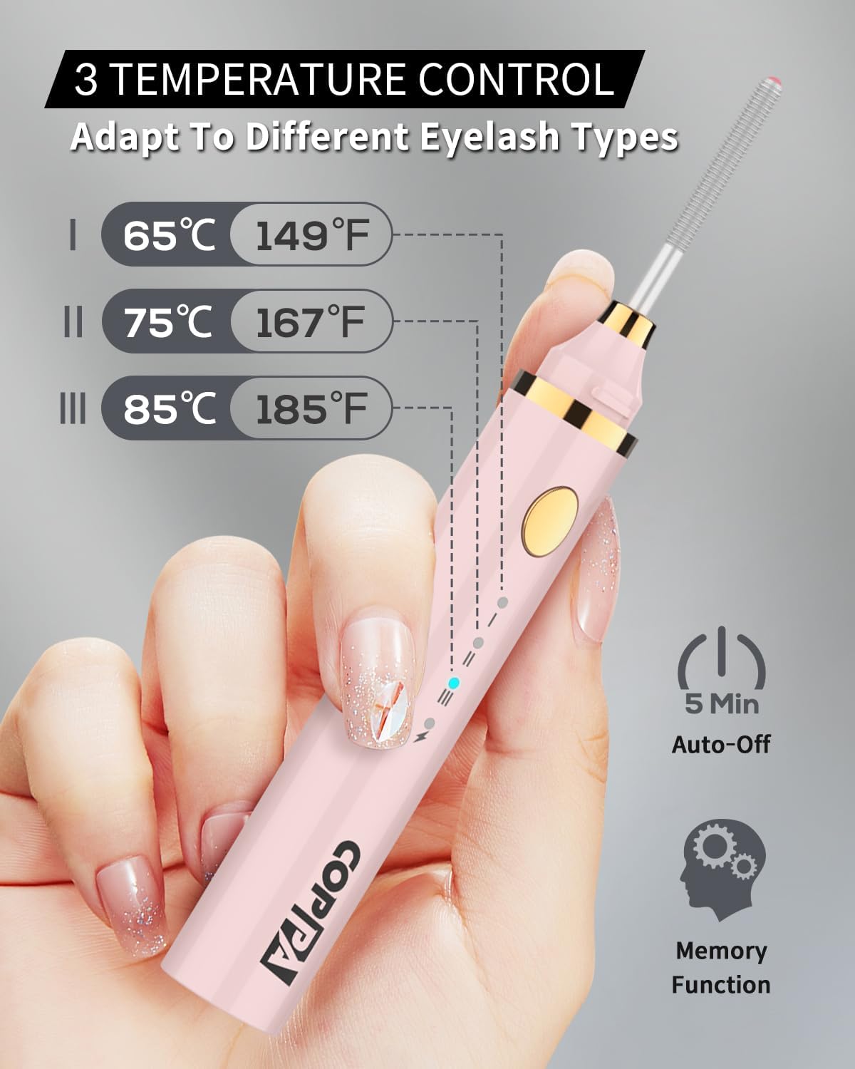 COPPA Electric Lash Curler, LP-1 Lipstick Type 3-in-1 Heated Eyelash Curler with 3 Brush Heads 3 Curling Modes and 3 Temp & 5s Quick Heat-up, Perfect for Beginners and Makeup Pros, Pink