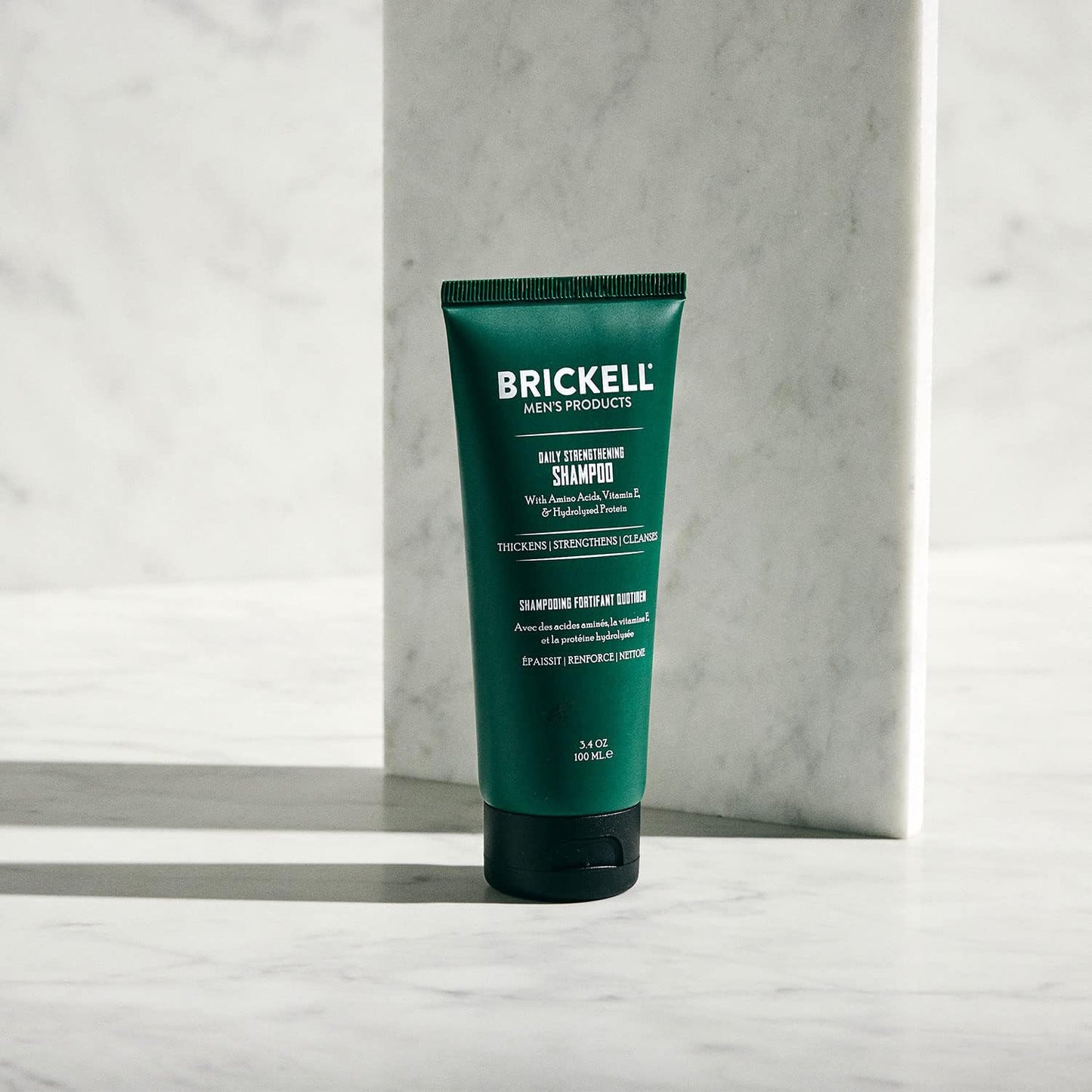 Brickell Men's Products Daily Strengthening Shampoo for Men, Natural and Organic Featuring Mint and Tea Tree Oil To Soothe Dry and Itchy Scalp, Sulfate Free and Paraben Free, 3.4 Ounce, Scented