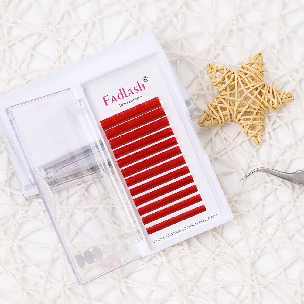 FADLASH Colored Easy Fan Eyelash Extension D Curl 0.07mm Easy Fan Volume Lashes Red Easy Fan Lash Extensions Self Fanning Lashes 15-20mm