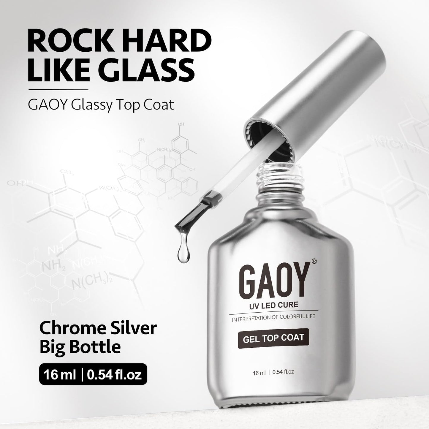 GAOY 16ml 4 Pcs Glassy Gel Top Coat and Base Coat Set, No Wipe Foundation Combination for UV Light Cure Nail Polish