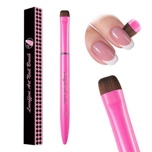 Nail Brush for French Tip, Nail Cleaning Brush for Gel & Acrylic - Professional Kolinsky Sable French Manicure Brush, Thin Nail Art Brush for Precise Clean Up & Polygel Application (Pink, F18)