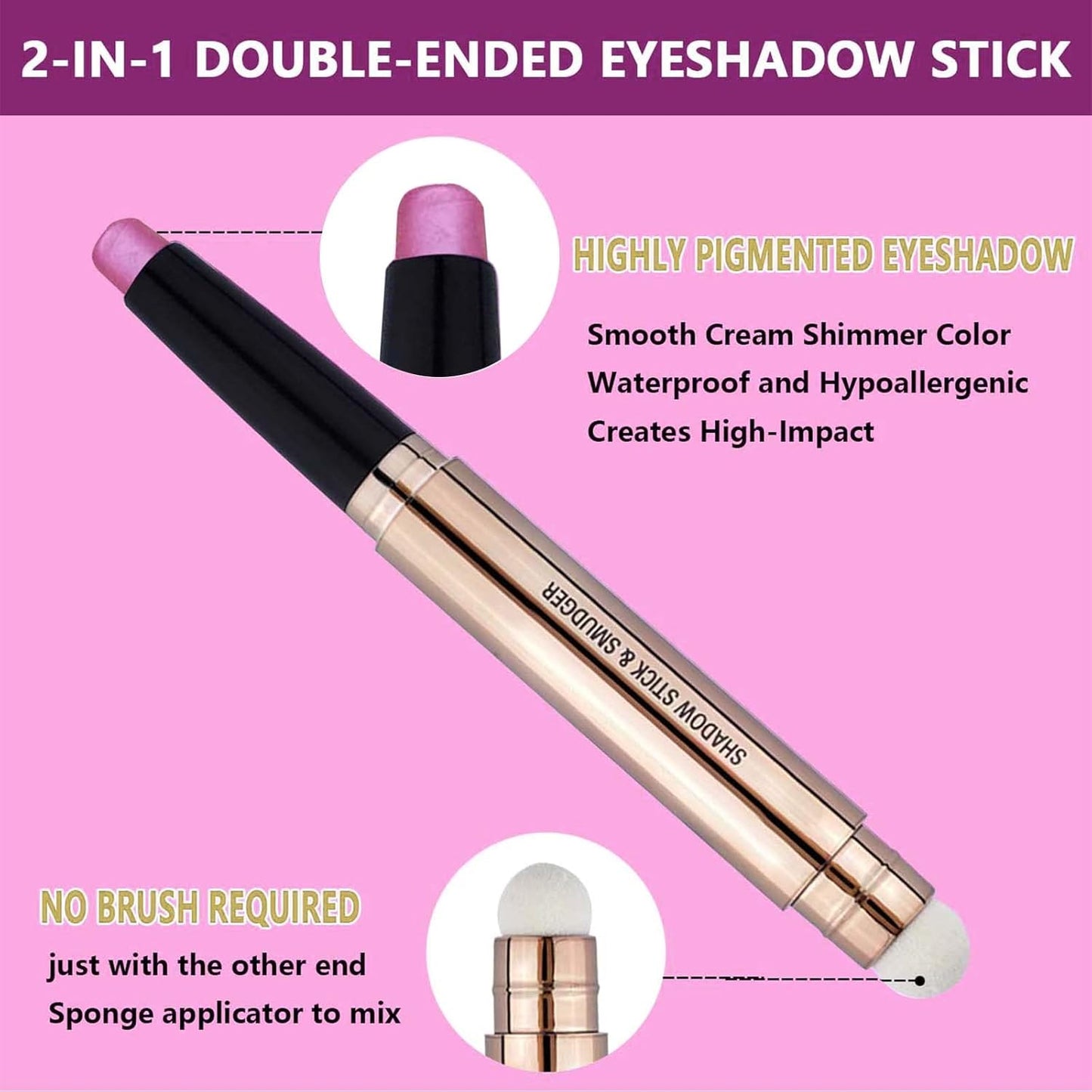 Pink Eyeshadow Stick, Cream Smooth Shimmer hot pink light palette Eye shadow Pencil Hypoallergenic Waterproof Long Lasting Eye shadow Highlighter Stick Eyeliner Pen Korean Cute Eye Makeup