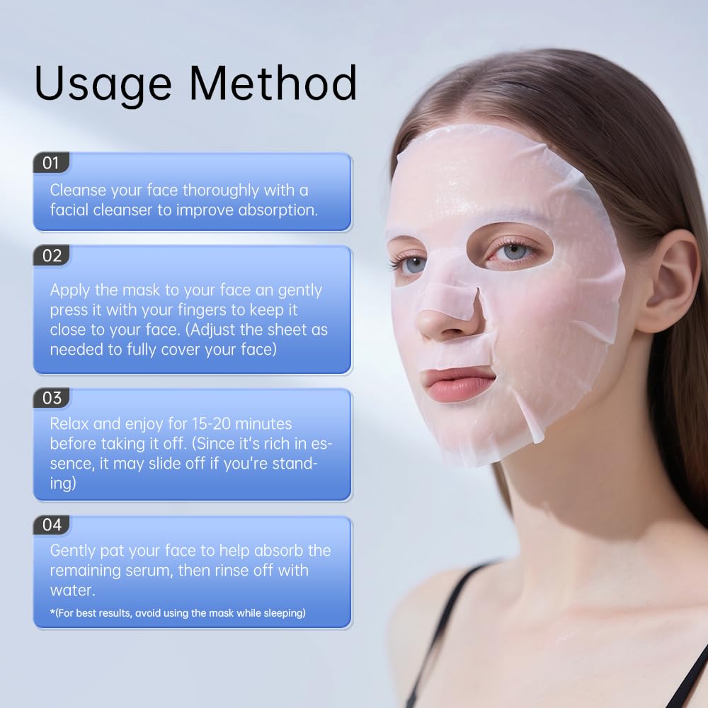 REAL DEEP Hyaluronic Acid Hydration Face Mask - 24H Moisturizing for Dry & Sensitive Skin, with Niacinamide & Panthenol, Soothing Camellia Sheet Mask for Plumping, Firming & Brightening, 5 Count