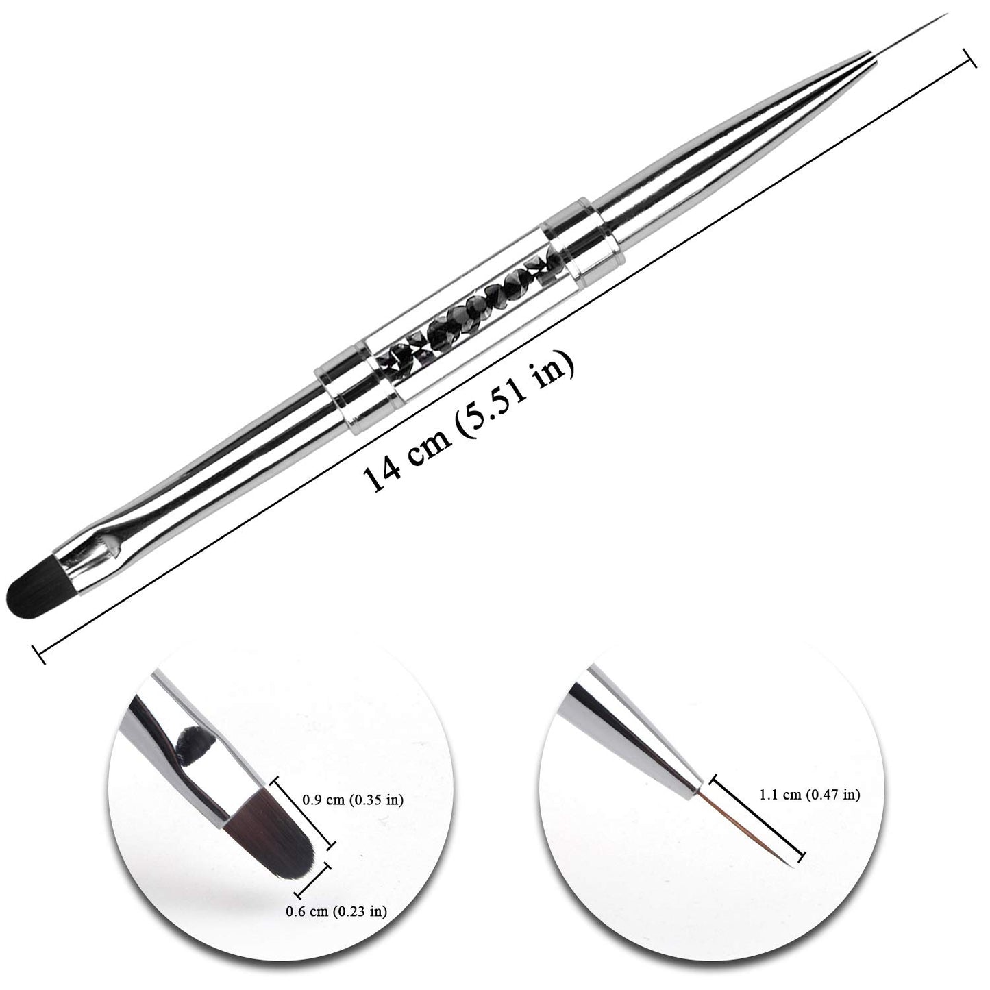 LEQ 1Pcs Dual-ended Nail Design Brush Rhinestone Handle UV Gel Nail Brush Professional Nail Art Tools