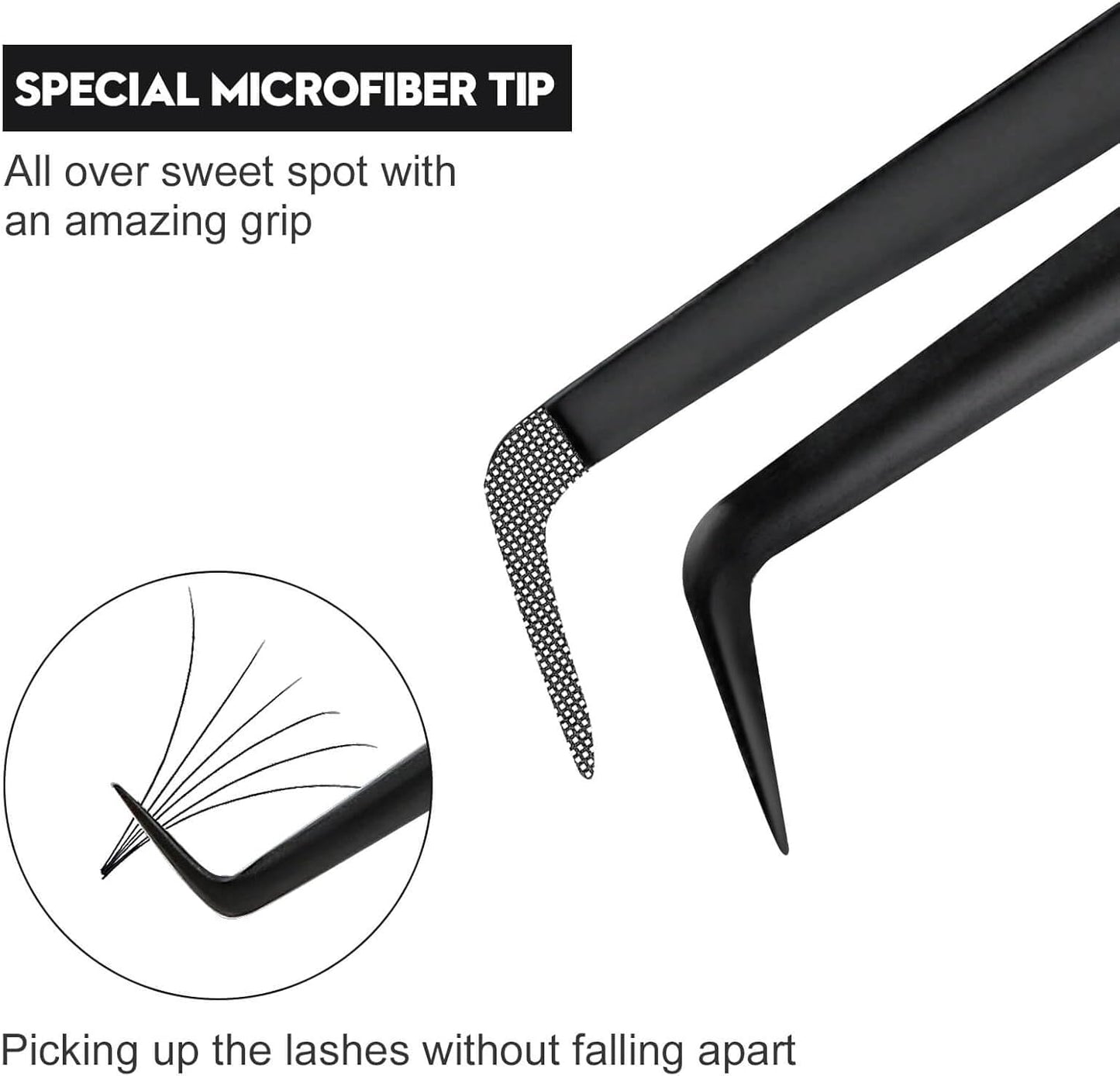 Ms.Queen Fiber Tip Tweezers for Lash Extensions, Precision 90 Degree Eyelash Tweezers for Volume & Classic Lashes,Black
