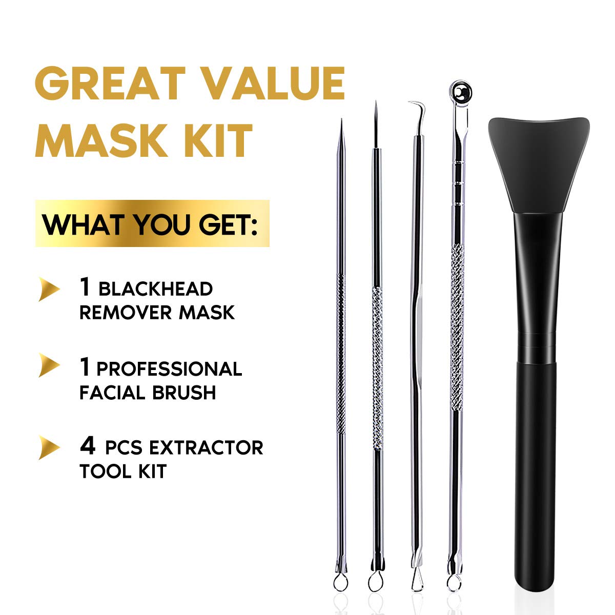 YLNALO Blackhead Remover Mask Kit, Charcoal Peel Off Facial Mask with Brush and Pimple Extractors, Deep Cleansing for Face Nose Blackhead Pores Acne, For All Skin Types (3.5 Fl.oz)