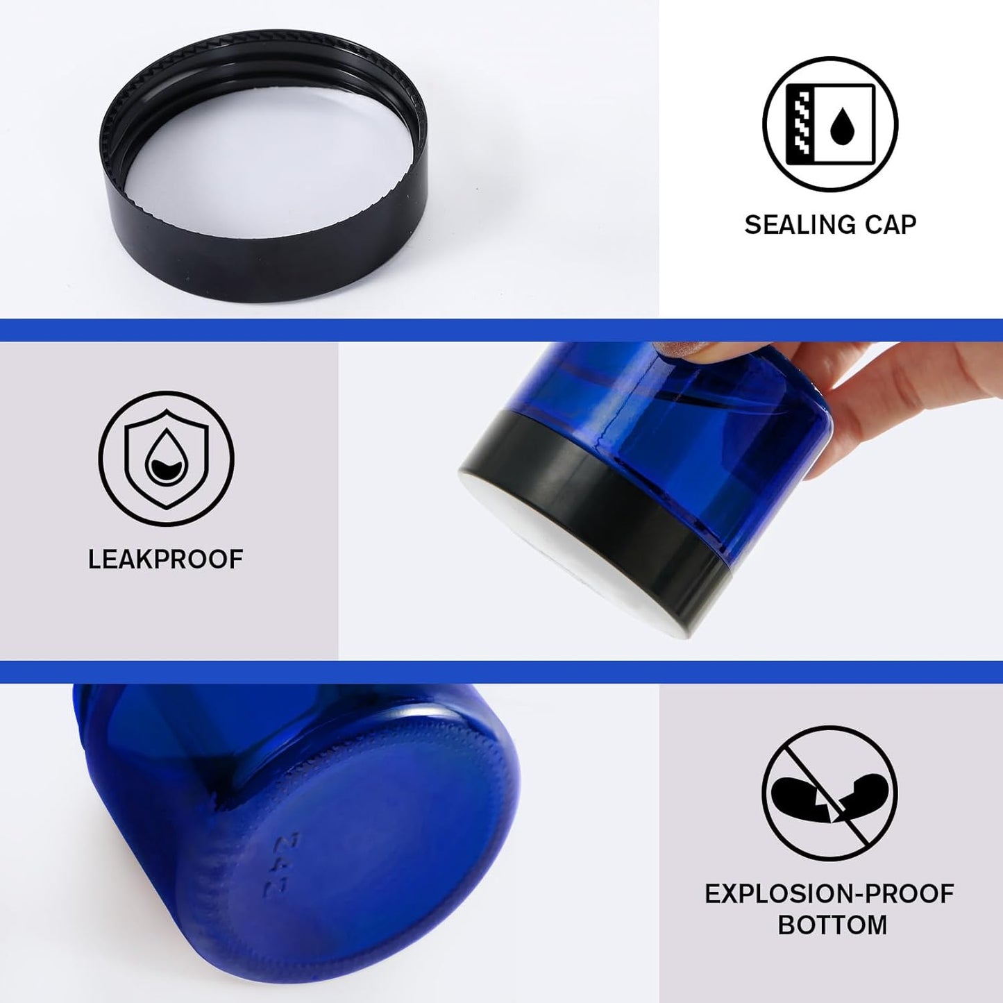 2oz Jars with Lids, Hoa Kinh 24 Pack Blue Glass Jars with Lids Empty Cosmetic Containers Round Airtight Glass Jar with Inner Liners and black Lid for Storing Lotions, Powders, and Ointments