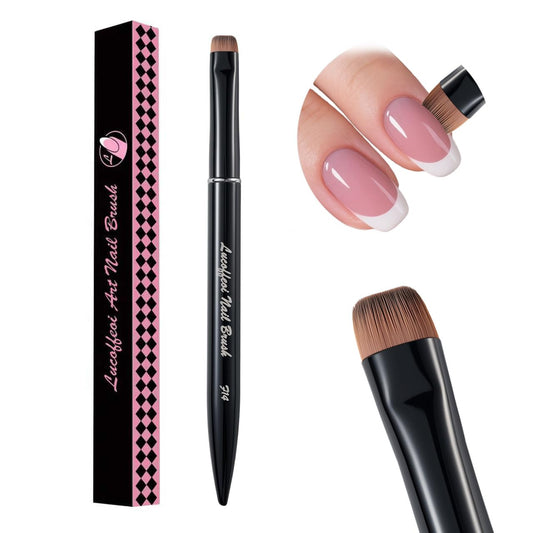 Nail Brush for French Tip, Nail Cleaning Brush for Gel & Acrylic - Professional Kolinsky Sable French Manicure Brush, Thin Nail Art Brush for Precise Clean Up & Polygel Application (Black, F14)