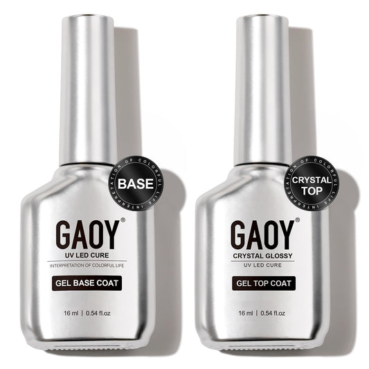 GAOY Crystal Glossy Gel Top and Base Coat Set, 16ml 2 Pcs High-Gloss Top Coat and No Wipe Foundation Combination for UV Light Gel Nail Polish