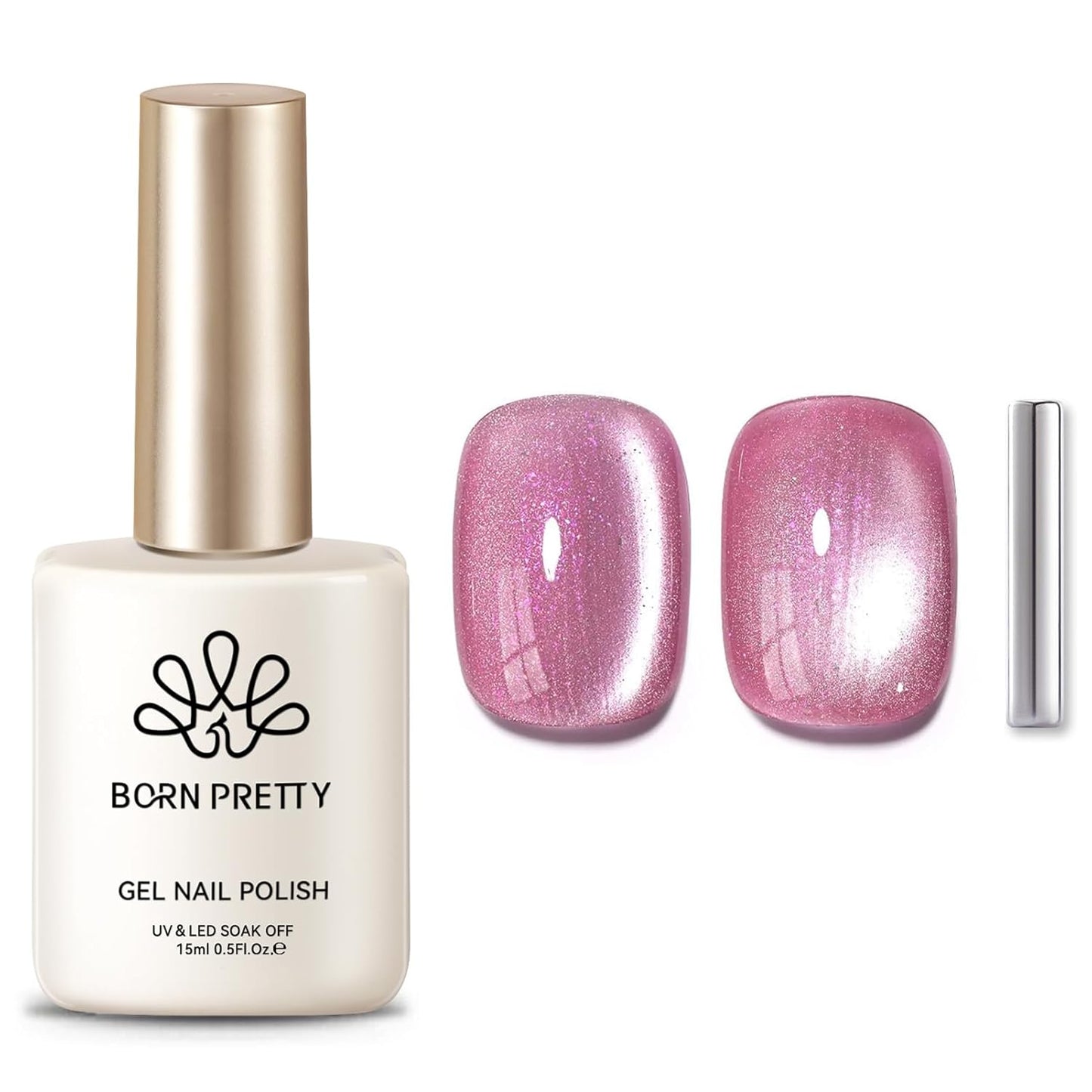 BORN PRETTY Cat Magnetic Eye Gel Nail Polish, Pink Glitter Cat Magnetic Gel Nail Polish, Midnight Rose Magnetic Nail Polish for Nail Art Manicure Salon DIY at Home 15ML