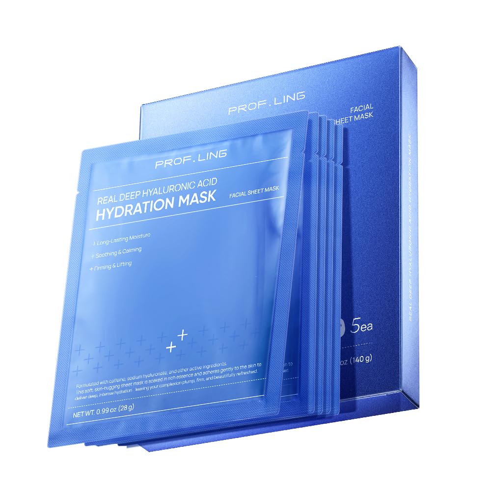 REAL DEEP Hyaluronic Acid Hydration Face Mask - 24H Moisturizing for Dry & Sensitive Skin, with Niacinamide & Panthenol, Soothing Camellia Sheet Mask for Plumping, Firming & Brightening, 5 Count