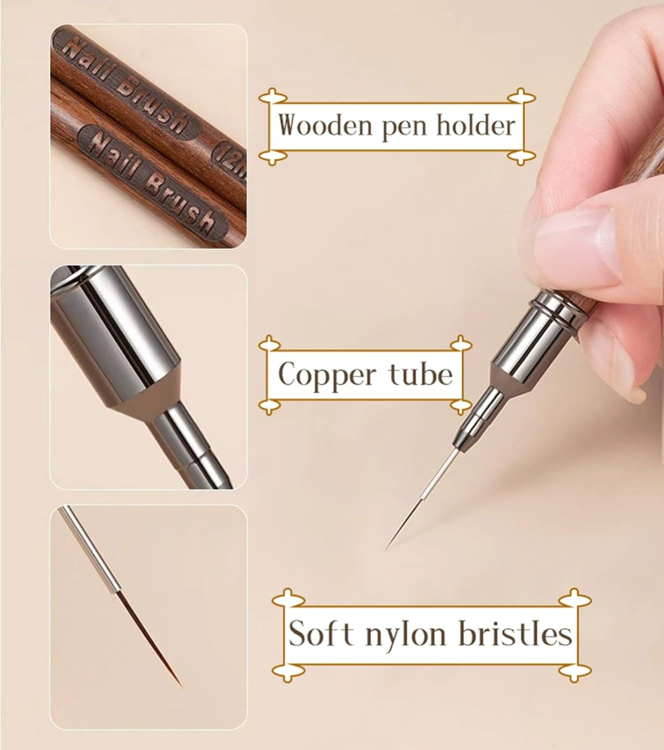 5Pcs Nail Art Liner Brushes, Fine Liner Striping Brush 6/9/12/15/18mm Thin Nail Art Design Brush with Cap Nail Brush Gel Polish Painting Nail Art Design Brushes for Long Lines, Thin Details